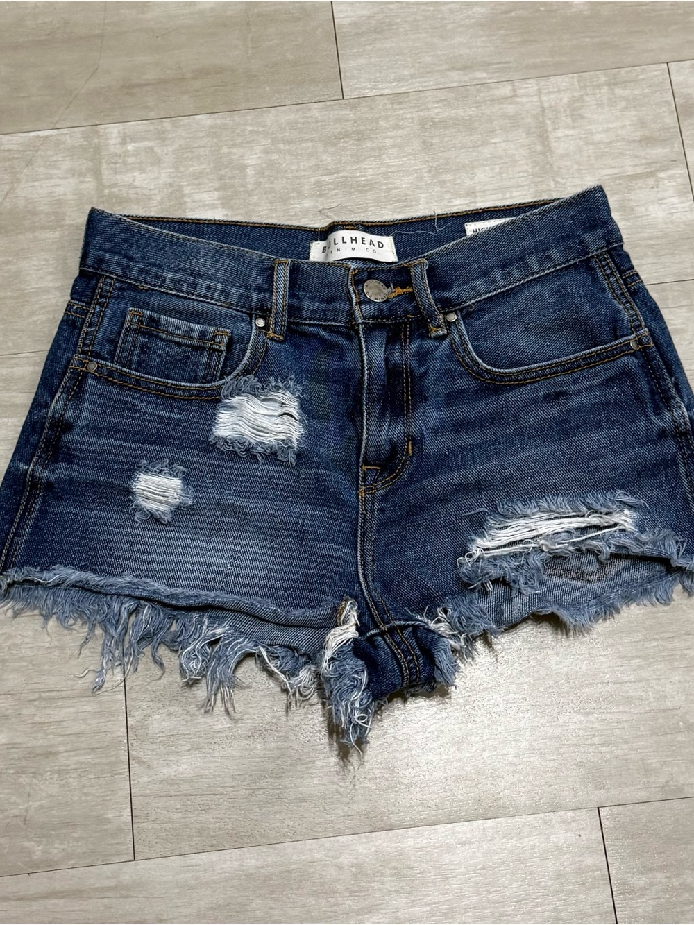 PacSun Bullhead Dark Blue Distressed Denim Cutoff Shorts